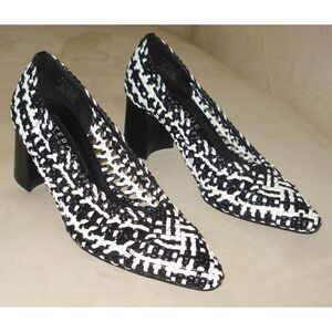 UTERQUE Block Heel Braided Pump Shoes Pointed Toes Sz 35 EUR/5 USA Made in Spain